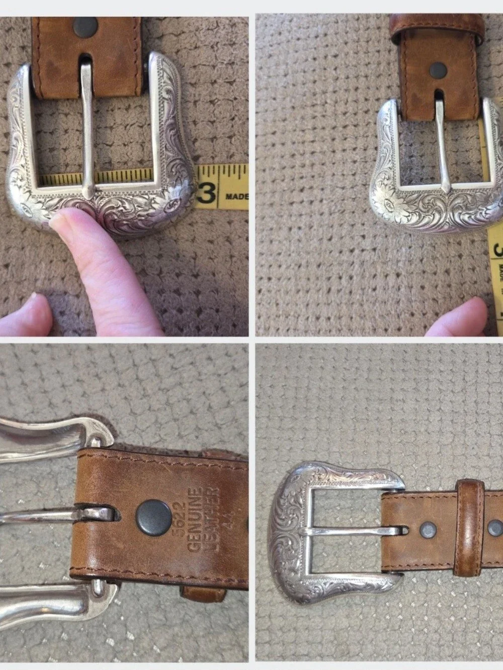 Vintage 1990's 3-D DDD Genuine Leather brown studded Braided Horse Hair Belt - Picture 9 of 16